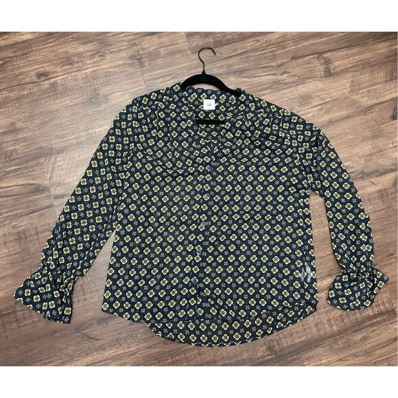 Anthropologie CAbi Mosaic Blouse Blue Yellow Top #3773 Size Medium, MSRP $89 - Picture 6 of 13